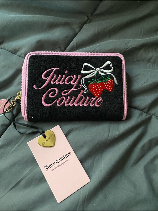 Juicy Couture Handbags - Juicy Couture Black & Pink Strawberry Zip Wallet NWT